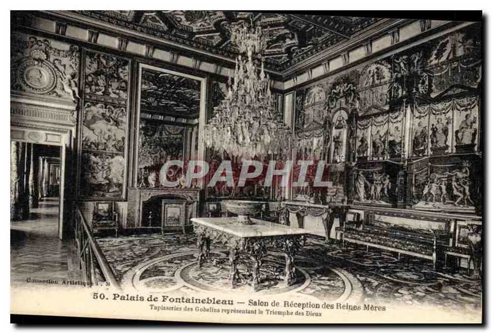 Schloss Fontainebleau — Salon de Réception des Reines Mères — Gobelins-Tapeten, die den Sieg der Götter darstellen - Vorderseite