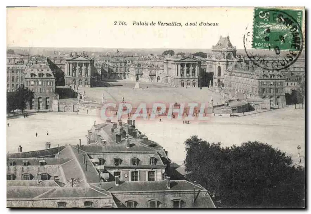 Palácio de Versailles, vista de cima — edição Héliotype Bourdier e Faucheux, n° 2 bis - Frente