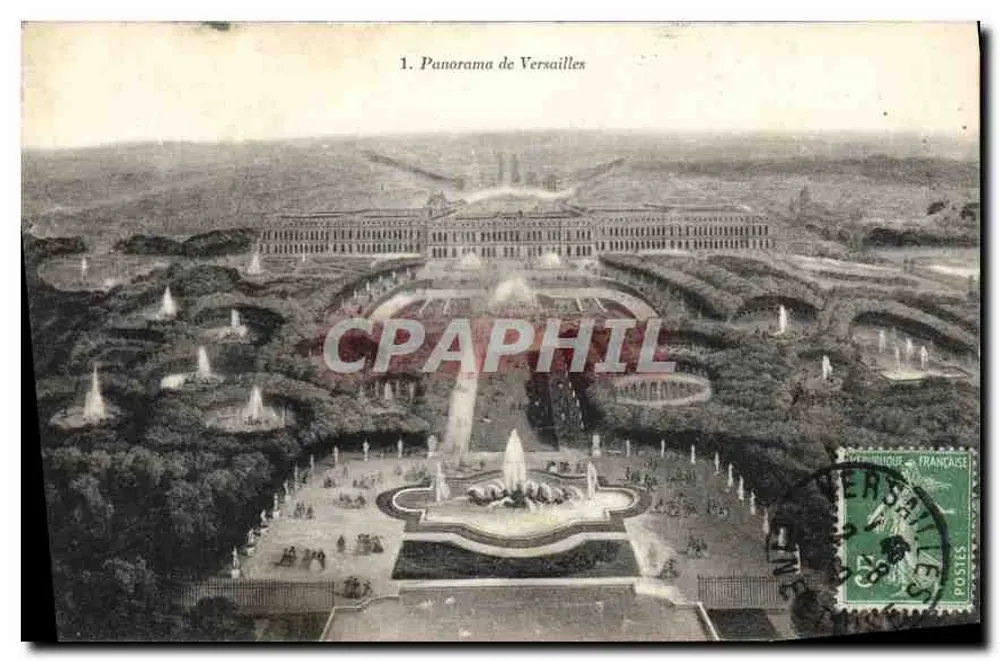 Panorama de Versailles — Vista aérea do castelo e dos jardins - Frente