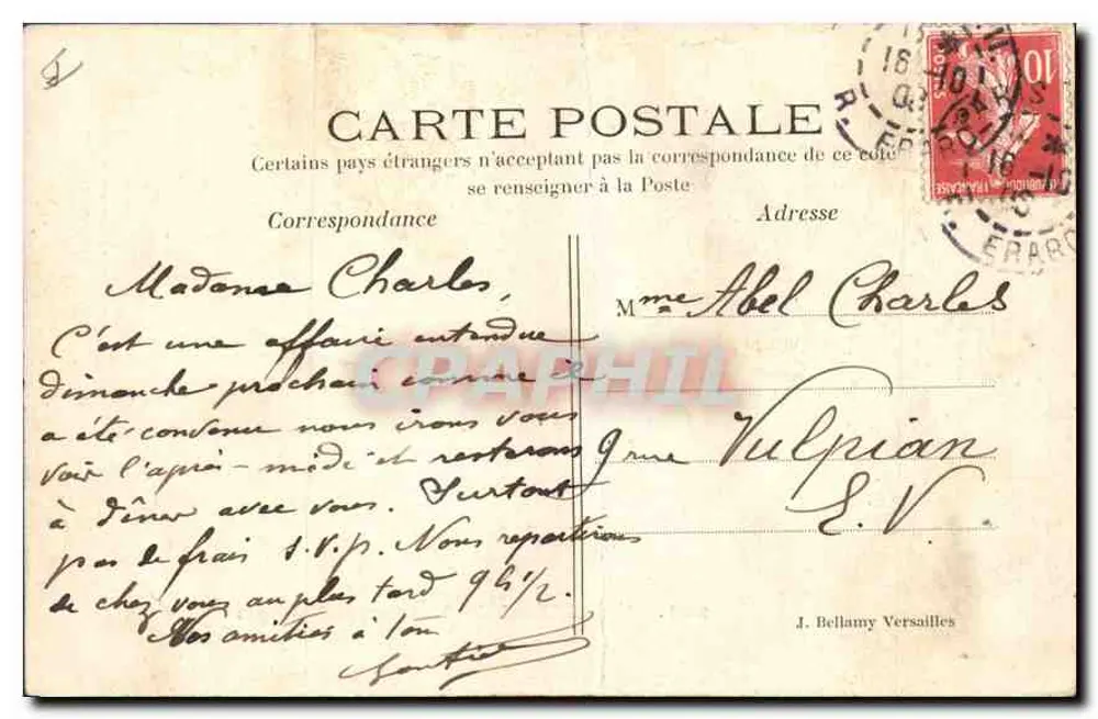 Versailles — Hameau de Trianon — editor J. Bellamy, n° 254 - Verso