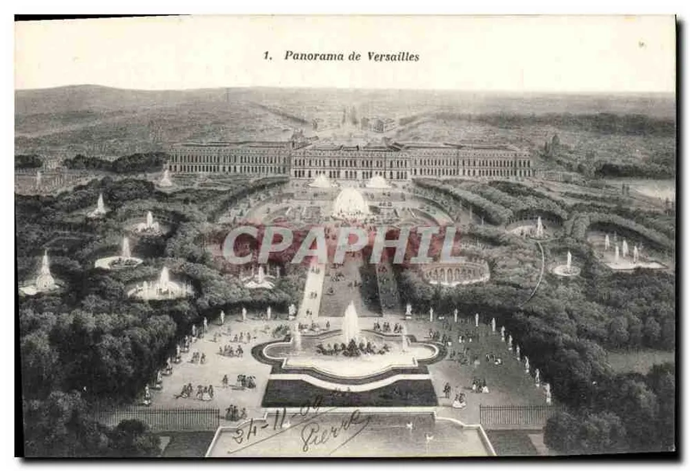 Panorama de Versailles — vista aérea dos jardins e do castelo — editor não visível, n° de série 1 - Frente