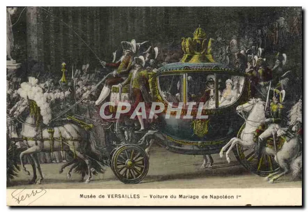 Museu de VERSAILLES — Carro do Casamento de Napoleão I — editor Ferrus, número de série não visível - Frente