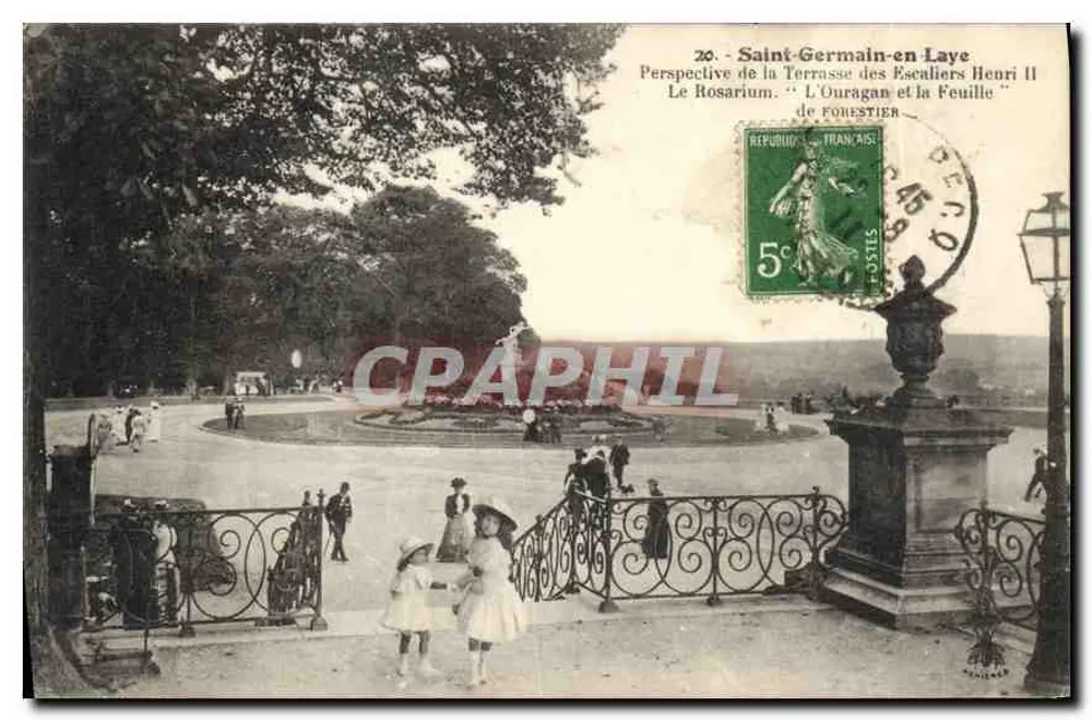 Saint-Germain-en-Laye — Blick auf die Terrasse der Treppen Henri II, den Rosarium, den Hurrikan und das Blatt — de Forestier - Vorderseite
