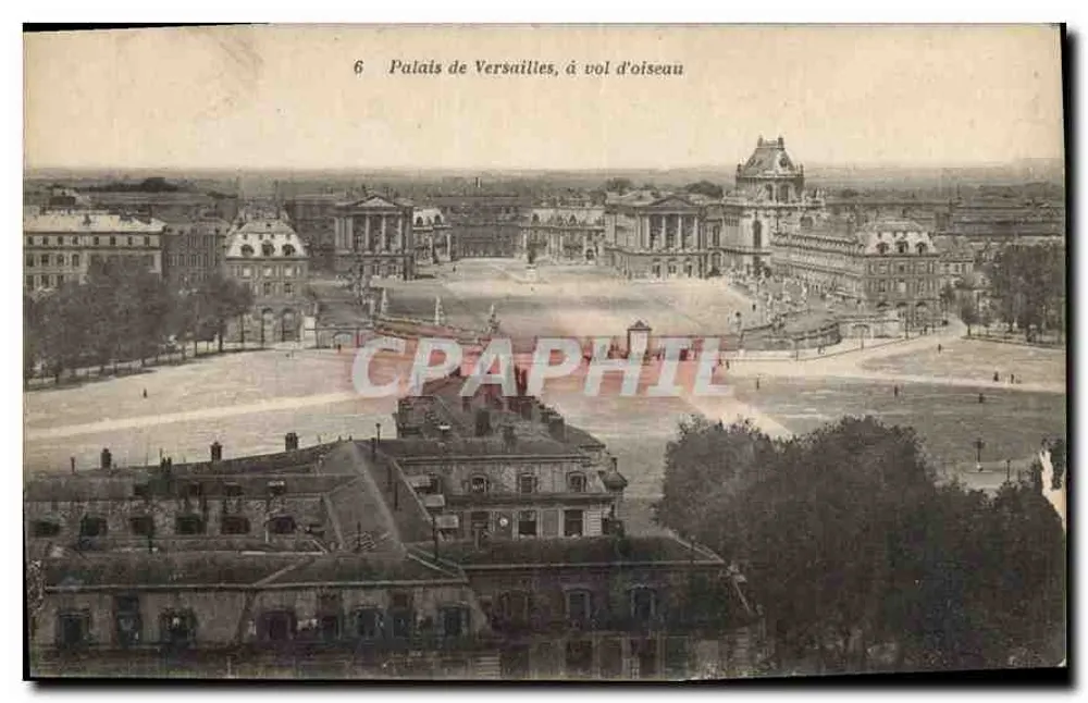 Palácio de Versalhes, vista de pássaro — vista panorâmica — editor não identificado, n° de série 6 - Frente