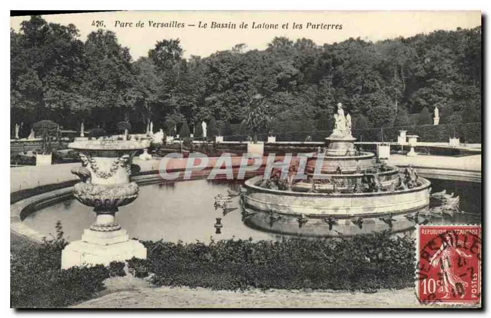 Park von Versailles — Der Bassin von Latone und die Parterres — Héliotypte A. Bourdier - Vorderseite