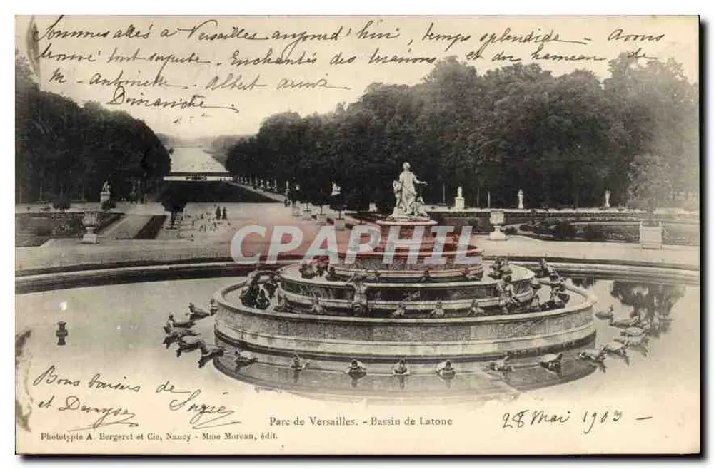 Parque de Versailles — Bassin de Latone — Fototipia A. Bergeret et Cie, Nacy, Muse Moreau, edit. - Frente
