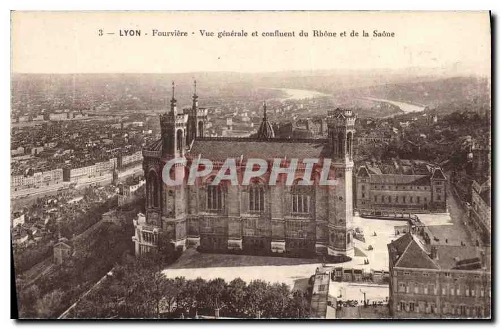 LYON - Fourvière - Allgemeiner Blick und Mündung des Rhône und Saône - Vorderseite