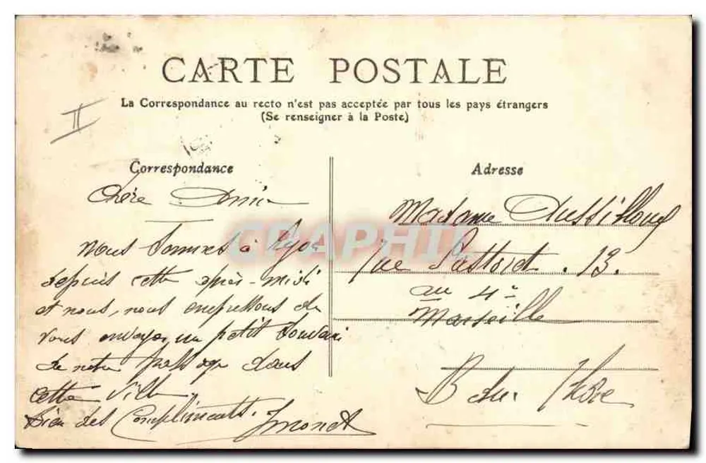 Lyon - Igreja dos Capuchinhos — Bilhete postal antigo n°119, editor não visível - Verso