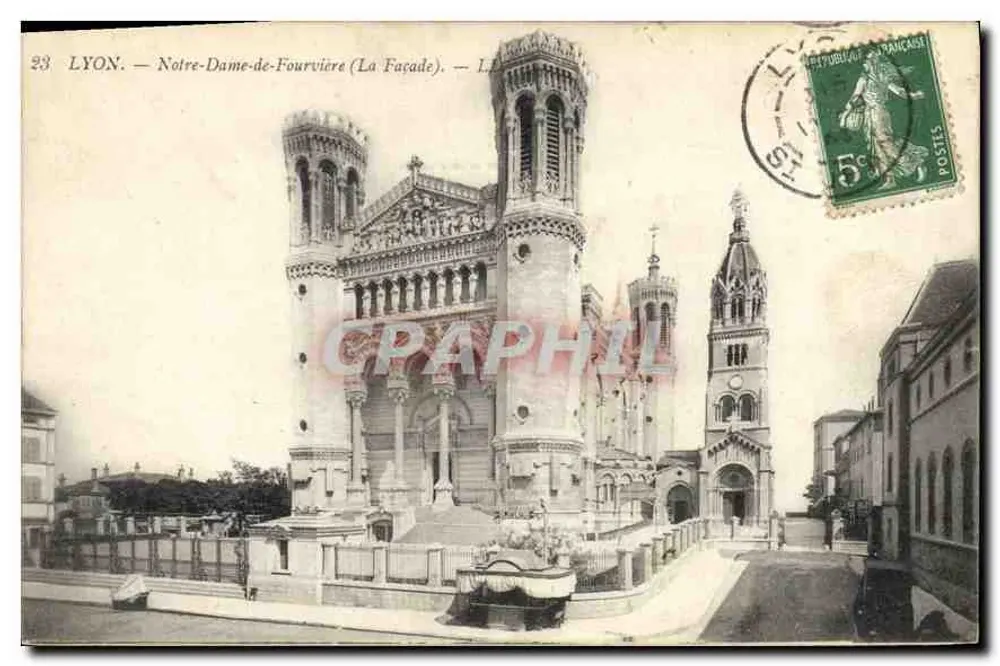 LYON — Nossa Senhora de Fourvière (A Fachada) — Bilhete postal moderno n°23 - Frente