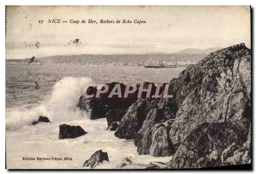 NICE — Coup de Mer, Rochers de Roba Capeu — Edição Baylone frères, Nîre - Frente