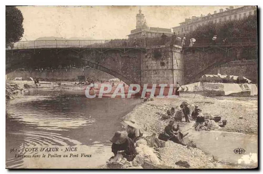 Wäscherinnen am Paillon am alten Brücke — Côte d'Azur - Nice — Paul Vasseur, Verlag — Nice, Nr. 361 - Vorderseite