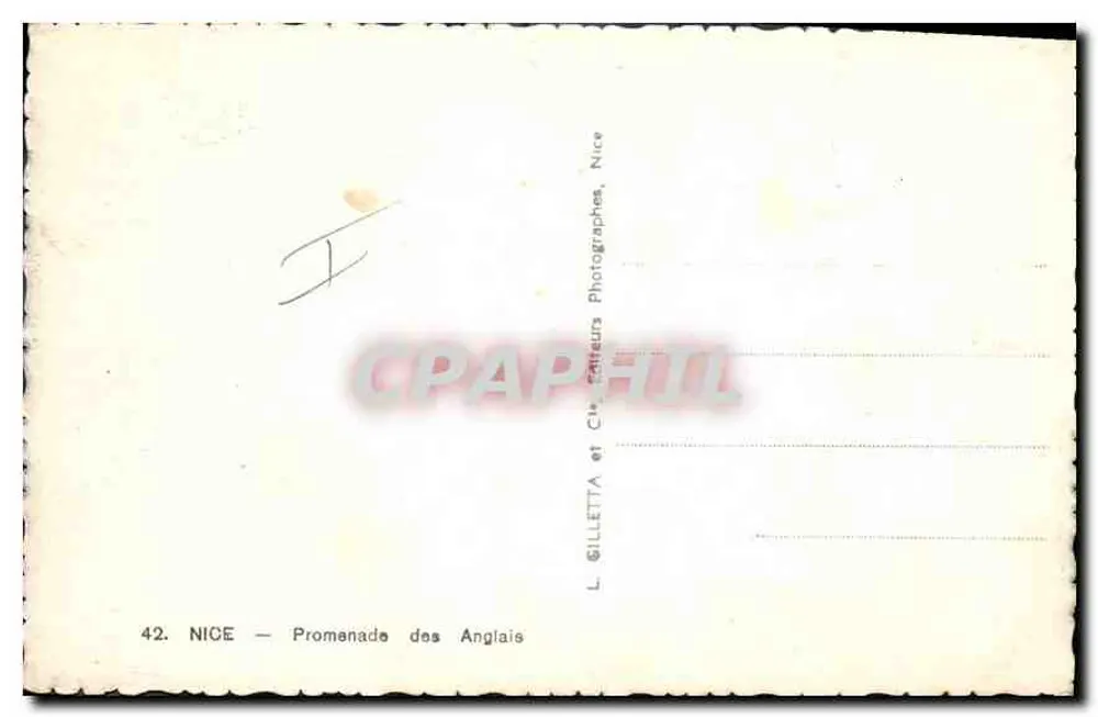 Nice — Promenade dos Ingleses — L. Gilletta, Nice - Verso