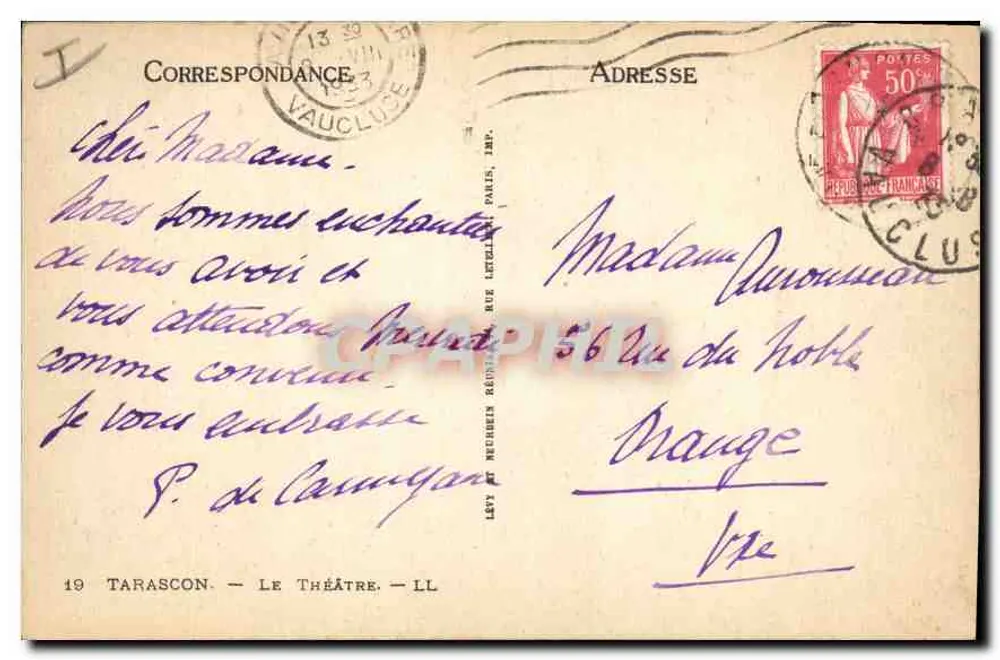 Tarascon — O Teatro — Editor: Lévy e Neuchâtel, Imp. Paris - Verso