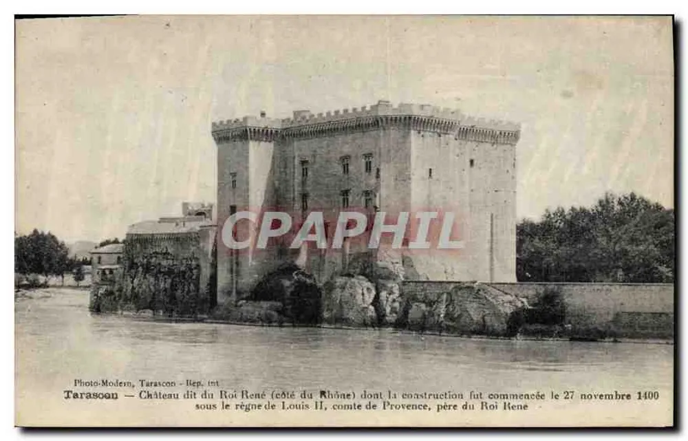 Tarascon — Schloss genannt Schloss des Königs René (Seite des Rhône) — Photo-Modèsm, Tarascon - Rép. int. - Vorderseite