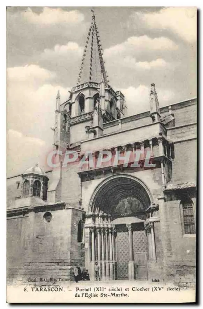 Tarascon — Portal (12. Jahrhundert) und Turm (15. Jahrhundert) der Kirche Sainte-Marthe — Phol Blançlin, Tarascon, Nr. 8 - Vorderseite