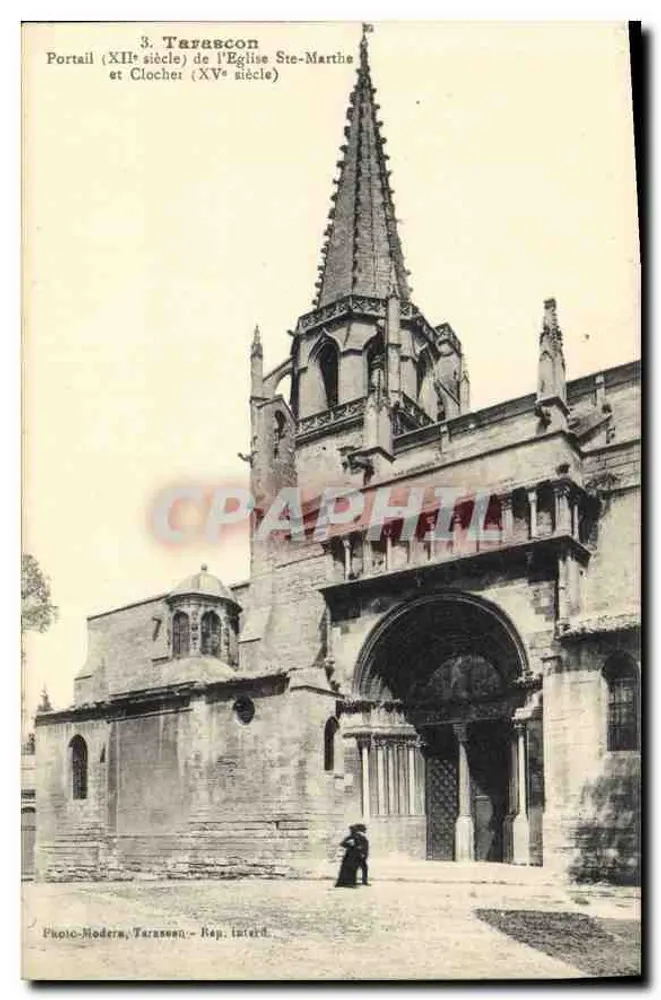 Tarascon — Portal (12. Jahrhundert) und Turm (15. Jahrhundert) der Kirche Sainte-Marthe — Photo-Modern, Tarascon, Rep. Intér. - Vorderseite