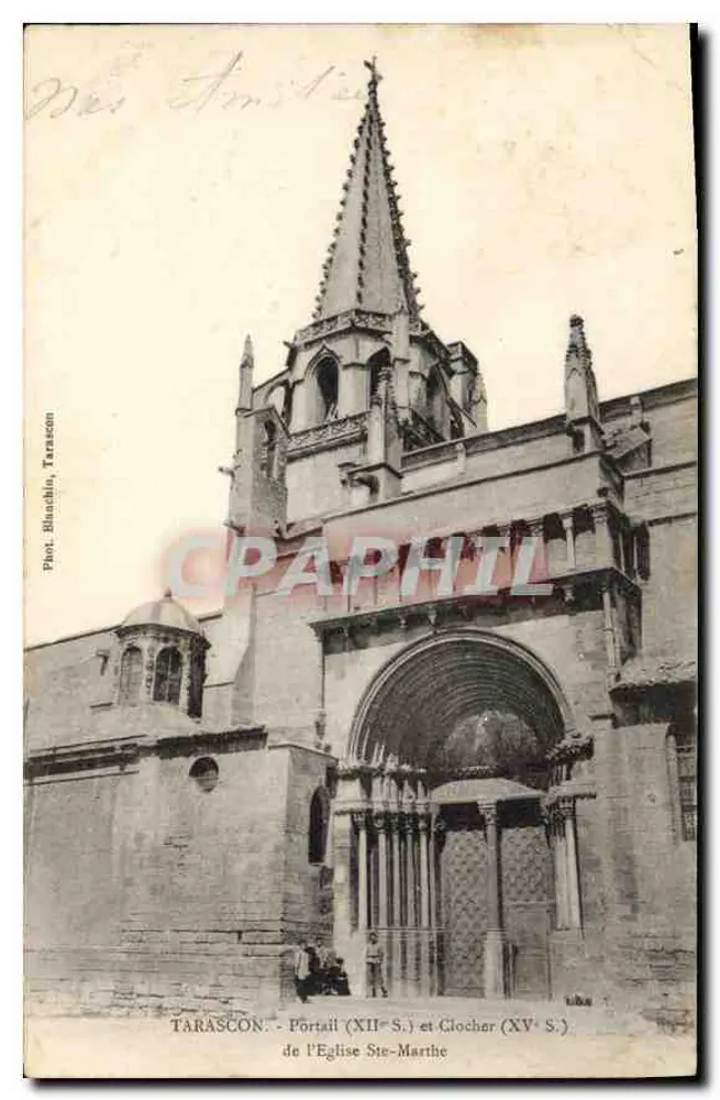 Tarascon — Portal (12. Jahrhundert) und Turm (15. Jahrhundert) der Kirche Ste-Marthe — Fotografie von Blanchin, Tarascon - Vorderseite