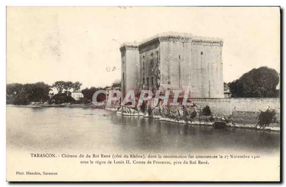 Tarascon - Castelo dito do Rei René (lado do Ródano) — construção iniciada em 27 de novembro de 1400 sob Luís II, Conde da Provença — Fot. Blanchin, Tarascon - Frente