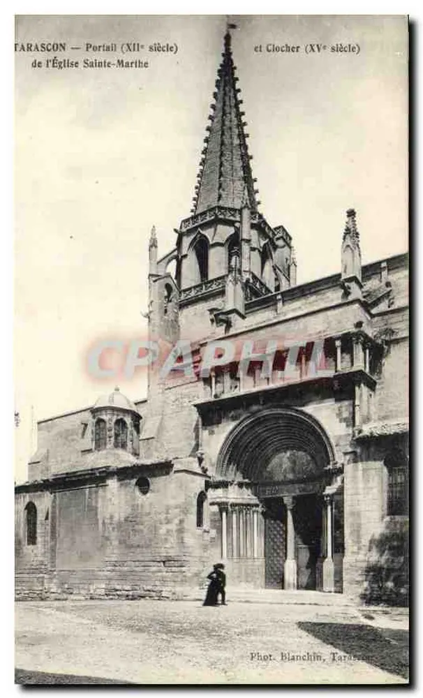 Tarascon — Portal (12. Jahrhundert) und Turm (15. Jahrhundert) der Kirche Sainte-Marthe — Fot. Blanchin, Tarascon - Vorderseite
