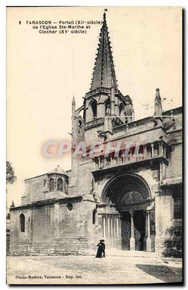 Tarascon — Portal und Turm der Kirche Sainte-Marthe (12. und 15. Jahrhundert) — Photo-Modern, Tarascon - Rep. int. - Vorderseite