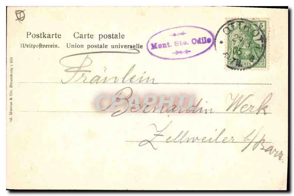 São Odilien. Gruta de Lourdes — editor: v.d. Manias & Cie, Strasbourg - Verso