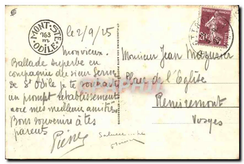 Monte Ste-Odile (alt. 763 m) — Ruínas de castelo — editor A. S. B. n° 62 - Verso