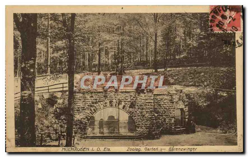 Mulhausen i. O. Els. — Vista del Giardino Zoologico — Recinto dei Orsi — editore non identificato, numero di serie non visibile - Recto