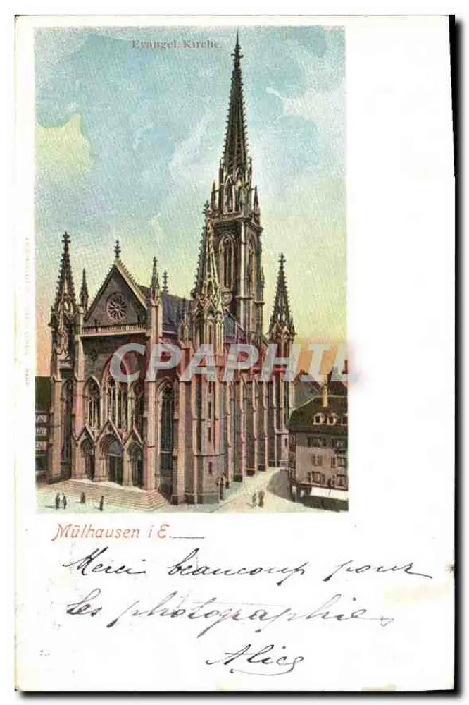 Igreja Evangélica de Mühlhausen — vista do edifício gótico — editor desconhecido - Frente