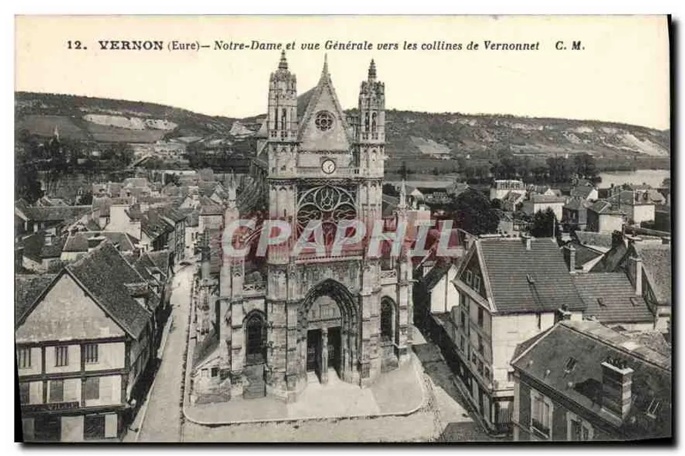 Vernon (Eure) — Notre-Dame und allgemeiner Blick zu den Hügeln von Vernonnet — C. M. - Vorderseite