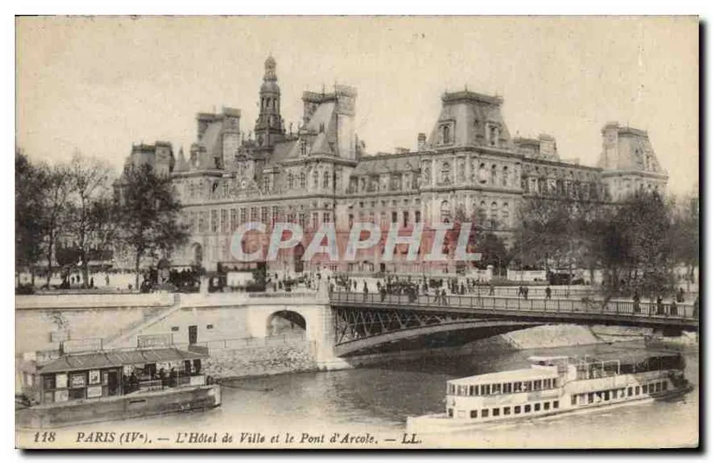 Paris (IVe) - Das Rathaus und der Pont d'Arcole - LL, n°118 - Vorderseite