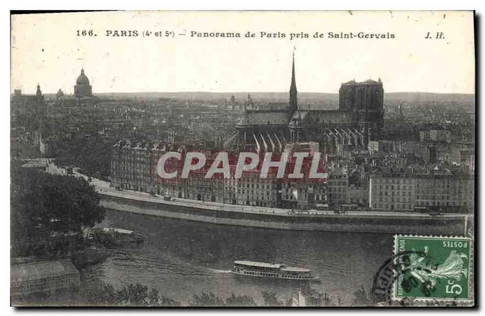 París (4º y 5º) — Panorama de París tomado desde Saint-Gervais — J. H. n°166 - Anverso