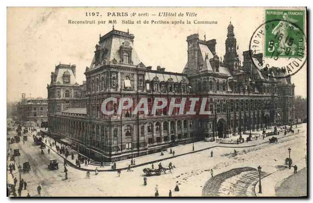 Paris (4e arrt) — O Hotel de Ville — Reconstruído pelos senhores Ballu e de Perthes após a Comuna - Frente