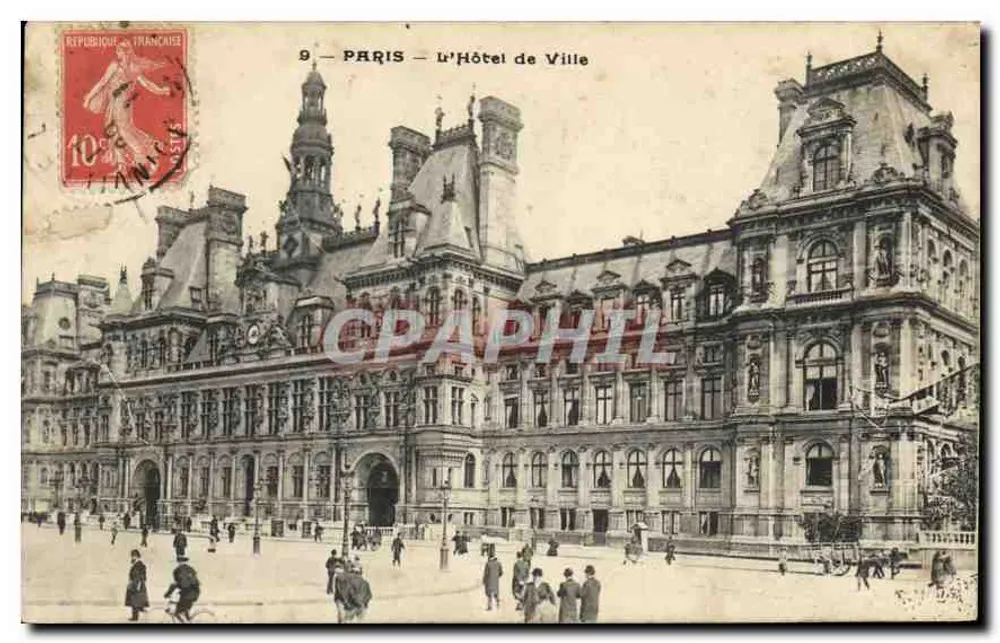 PARIS — O Hôtel de Ville — editor desconhecido, número de série não visível - Frente