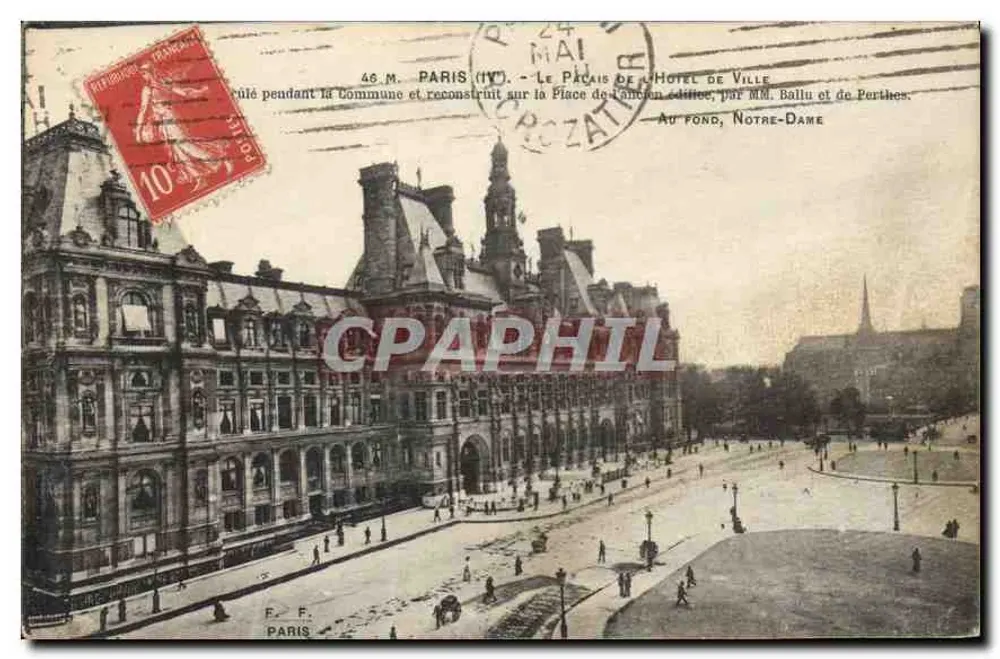 Paris (IV) — O Palácio do Hôtel de Ville — editor F. Fleury, n° 1 - Frente