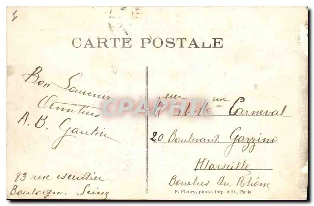 Paris (IV) — O Palácio do Hôtel de Ville — editor F. Fleury, n° 1 - Verso