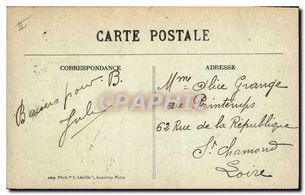 Paris — O Hotel de Ville — Imp. Phot. "L'Abeille", Asnières-Paris, n°60 - Verso