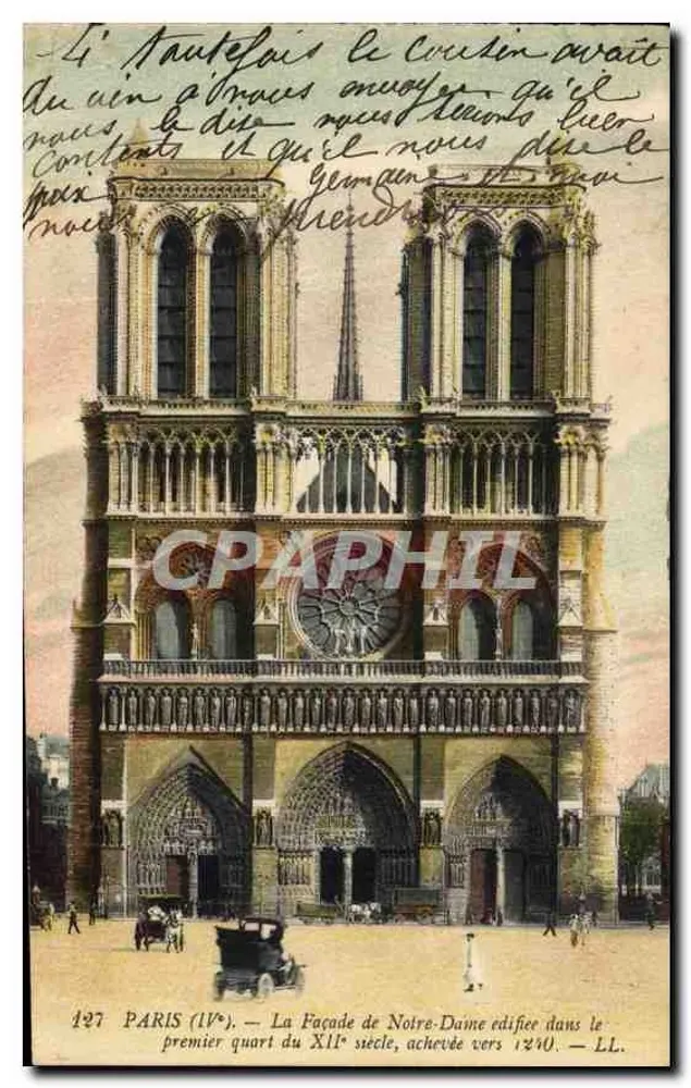 Paris — Fassade der Notre-Dame, errichtet im ersten Viertel des 12. Jahrhunderts, fertiggestellt um 1240 — LL. - Vorderseite
