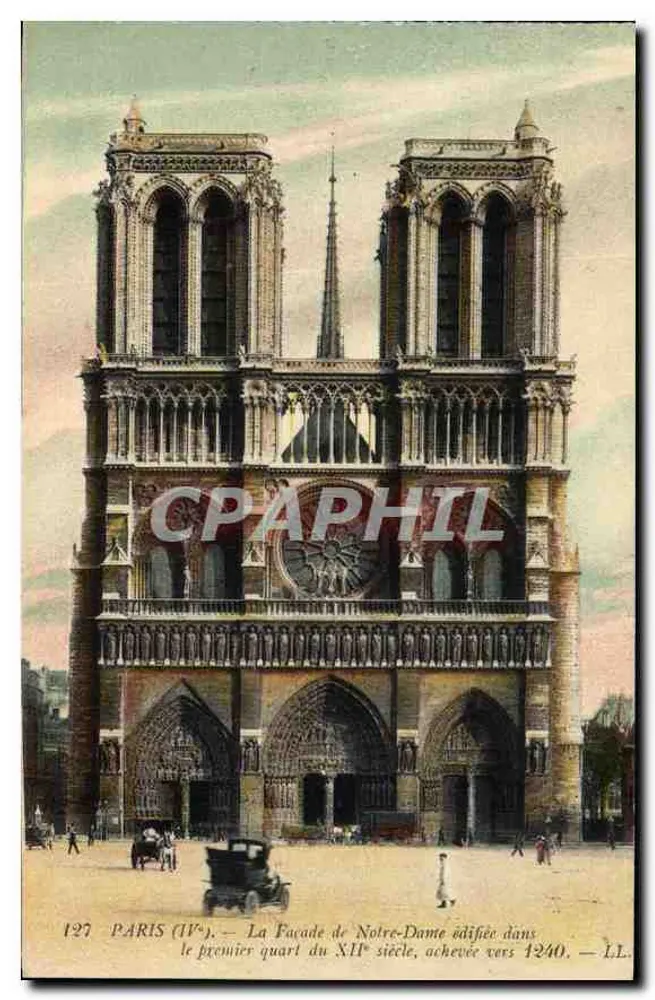 Paris (IVe) — Die Fassade der Notre-Dame, errichtet im ersten Viertel des 12. Jahrhunderts, fertiggestellt um 1240 — LL. n° 127 - Vorderseite