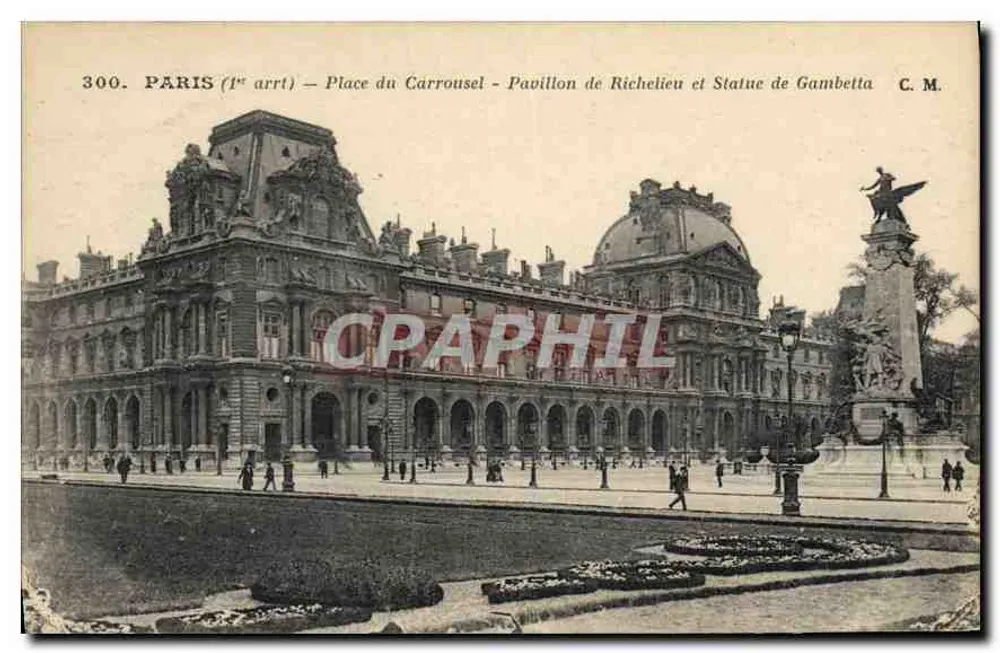 Paris (1. Arrondissement) — Place du Carrousel — Pavillon de Richelieu und Statue von Gambetta — Künstleredition C. M. - Vorderseite