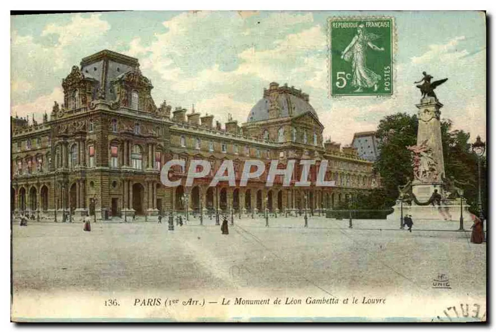 PARIS (1. Arrondissement) — Das Denkmal für Léon Gambetta und das Louvre - Vorderseite