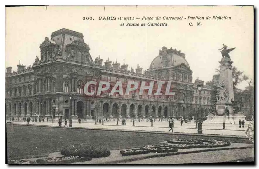 Paris (1. Arrondissement) — Place du Carrousel - Pavillon de Richelieu - Statue von Gambetta - C. M. - n° 300 - Vorderseite