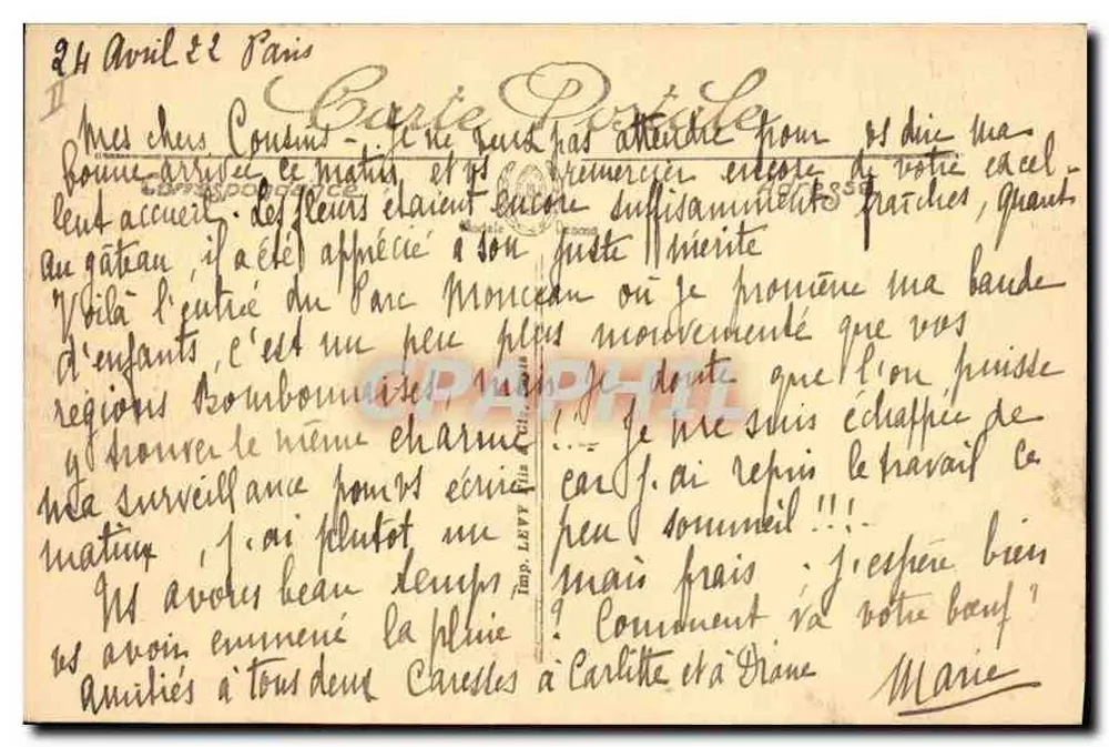 Paris (VIIIe) — A Entrada do Parc Monceau — LL. n°248 - Verso