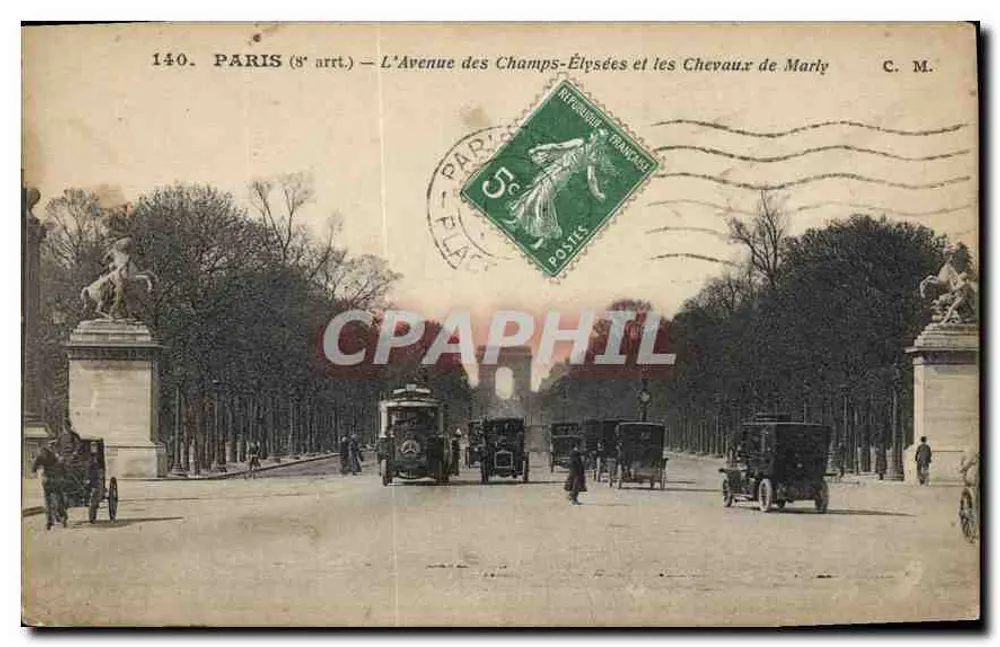 Paris (8. Arrondissement) — Avenue des Champs-Élysées und die Pferde von Marly — C. M. Nr. 140 - Vorderseite