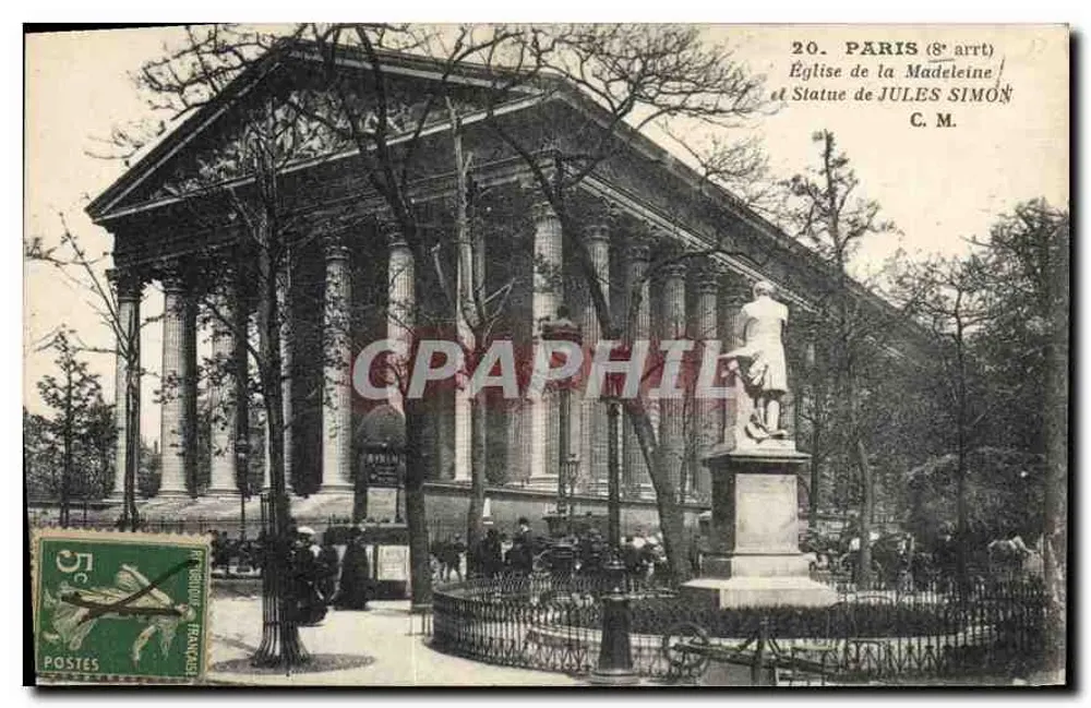 Paris (8. Arrondissement) — Kirche der Madeleine und Statue von Jules Simon — C. M. - Vorderseite