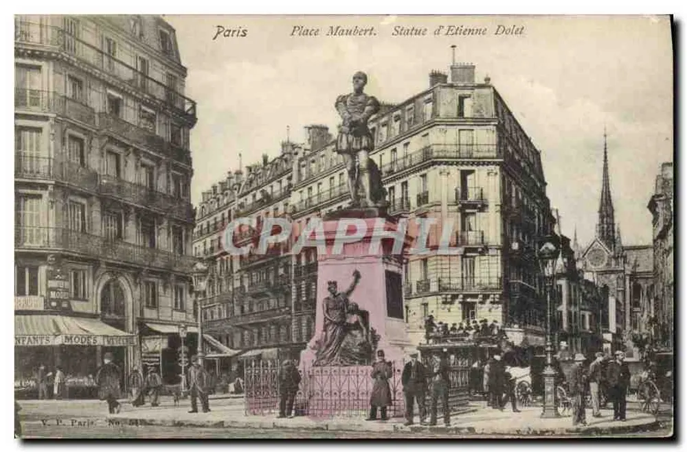 Paris - Praça Maubert. Estátua de Étienne Dolet — V. P. Paris, Número 54 - Frente