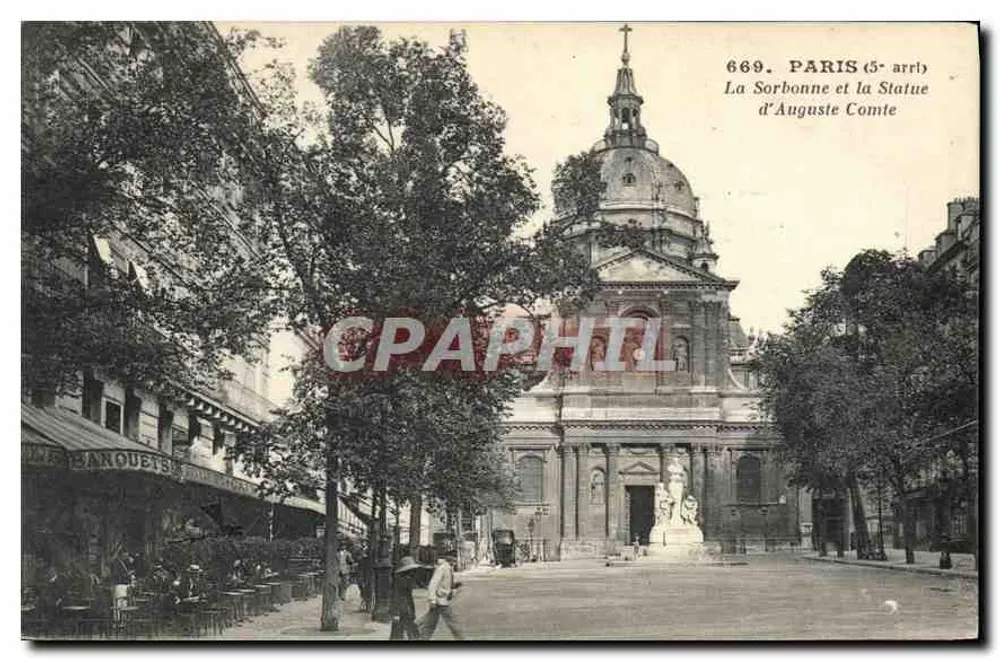 Parijs 5e arrondissement — La Sorbonne en de Statuïet van Auguste Comte - Voorkant