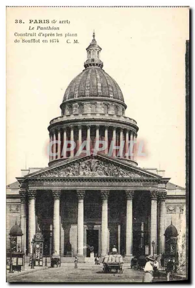Paris (5. Arrondissement) — Der Panthéon — Errichtet nach den Plänen von Soufflot im Jahr 1674 — C. M. - Vorderseite