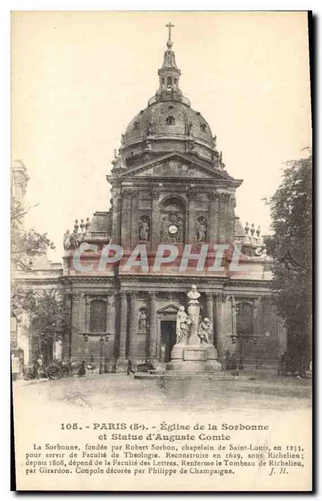 Paris (5.) - Kirche der Sorbonne und Statue von Auguste Comte - Vorderseite