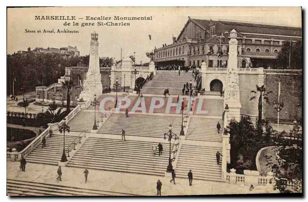MARSEILLE — Monumentale Treppe der St-Charles-Bahnhof — Sénès und Arnal, Architekten - Vorderseite