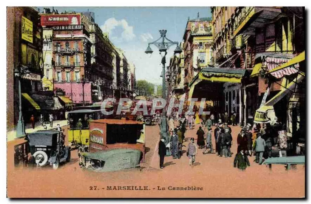 Marseille - A Canebière — vista animada com trêmio e pedestres — editor não visível, n° 27 - Frente